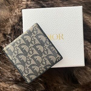Christian Dior Navy and Beige Trotter Monogram Compact Bifold Wallet